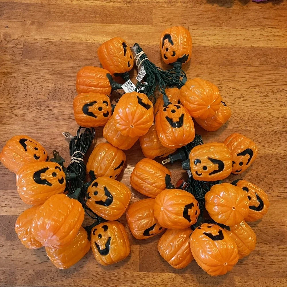 Vintage Halloween‎ Blow Mold Jack O Lantern Pumpkins String Light Covers 3